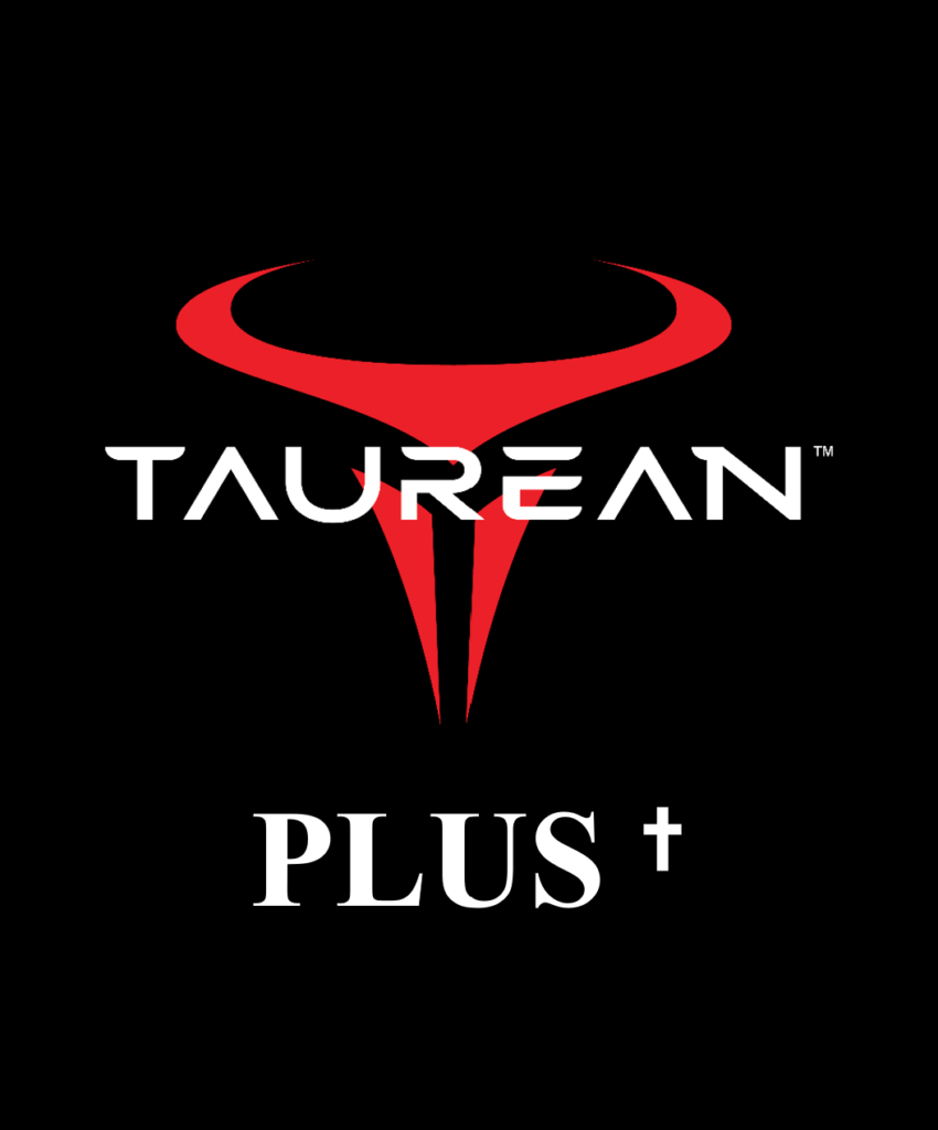 Taurean Logo with the word plus and a cross below it.